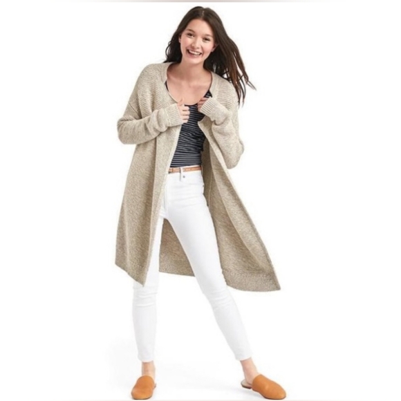 Gap women's size medium long tan with white blends cardigan - Picture 1 of 17